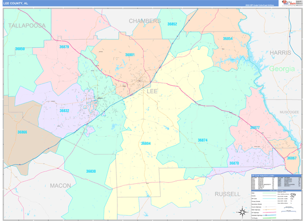 Lee County, AL Wall Map