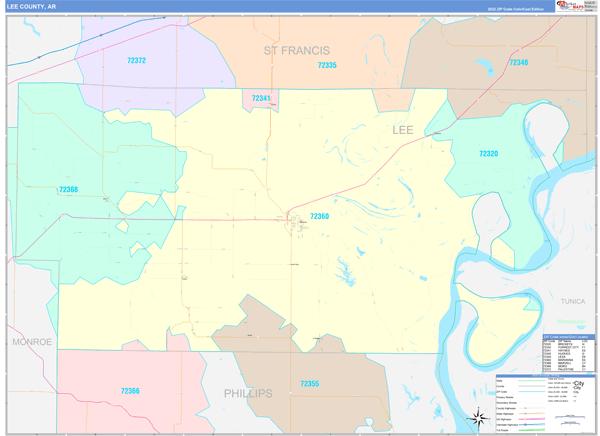 Lee County, AR Zip Code Map