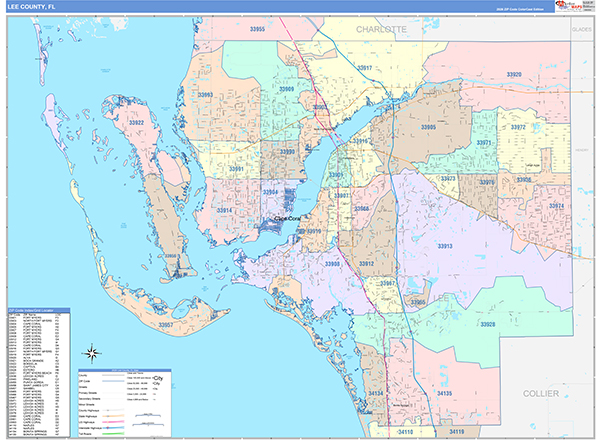 Lee County, FL Zip Code Map