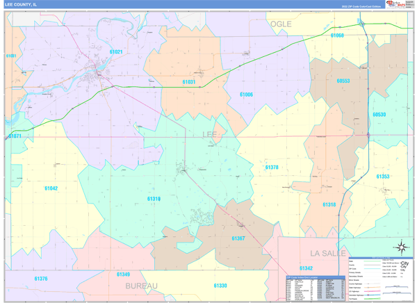 Lee County, IL Zip Code Map