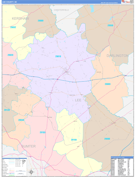 Lee County, SC Zip Code Map