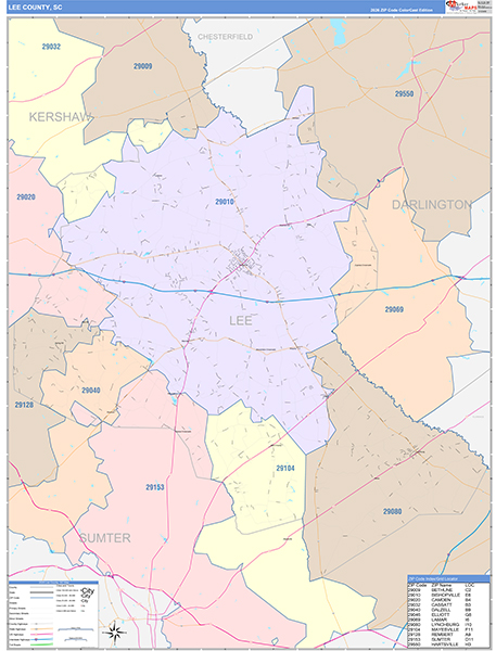 Lee County, SC Zip Code Map