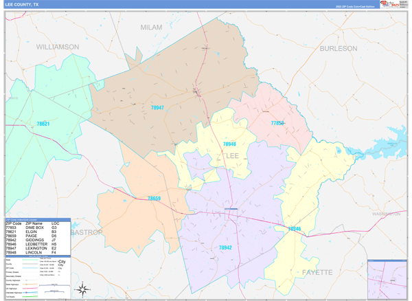 Lee County, TX Wall Map