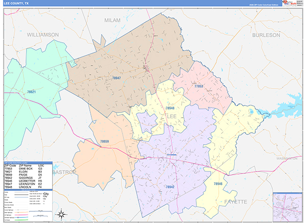 Lee County, TX Zip Code Map