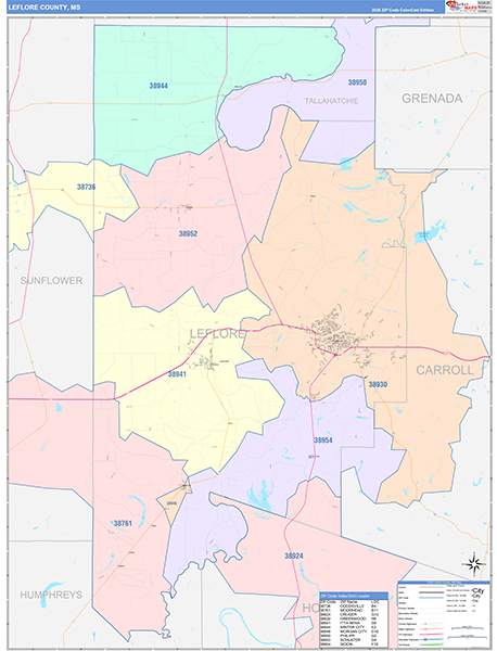 Leflore County, MS Zip Code Map