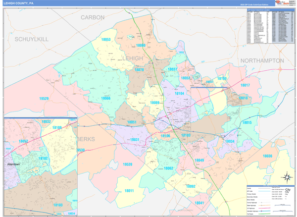Lehigh County, PA Wall Map Color Cast Style