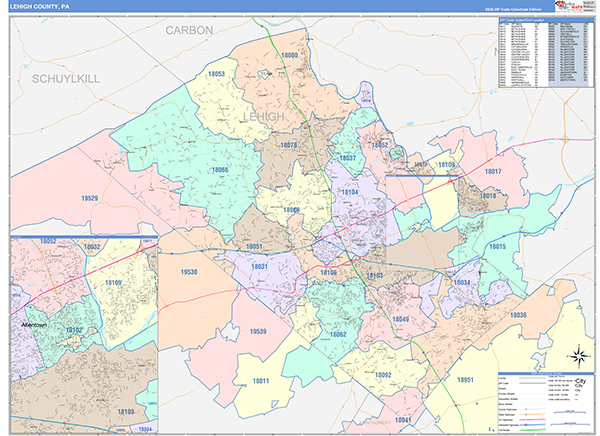 Lehigh County Wall Map Color Cast Style