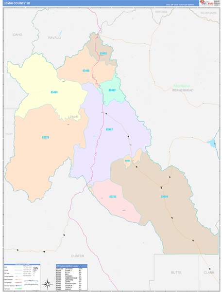 Lemhi County, ID Wall Map Color Cast Style
