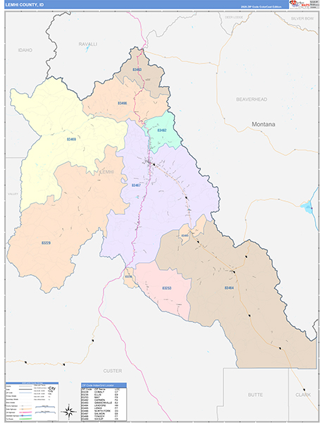 Lemhi County, ID Zip Code Map
