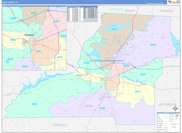 Leon County Wall Map Color Cast Style