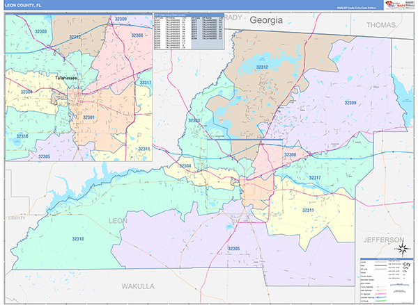 Leon County, FL Wall Map Color Cast Style