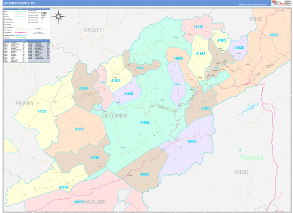 Letcher County, KY Wall Map Color Cast Style