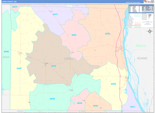 Lewis County, MO Zip Code Map