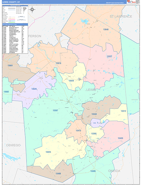 Lewis County, NY Zip Code Map