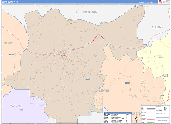 Lewis County, TN Zip Code Map