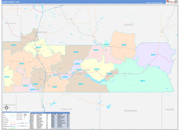 Lewis County, WA Zip Code Map