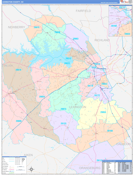 Lexington County, SC Zip Code Map