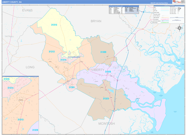 Liberty County, GA Wall Map