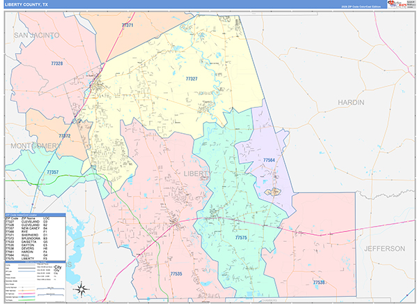 Liberty County, TX Zip Code Map
