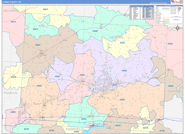 Licking County, OH Zip Code Map