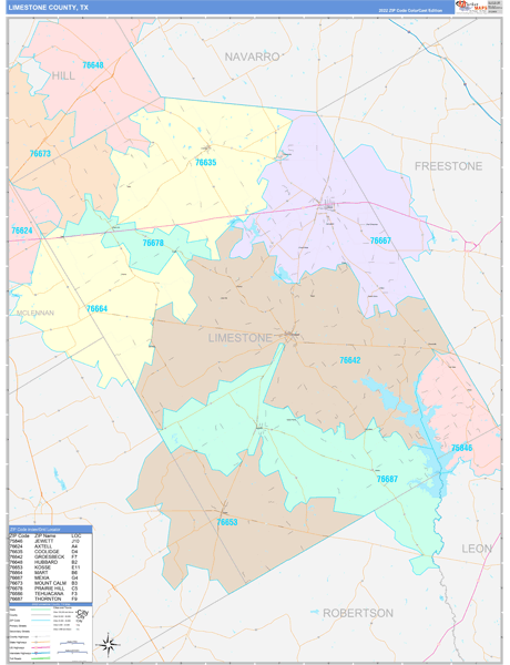 Limestone County Wall Map Color Cast Style