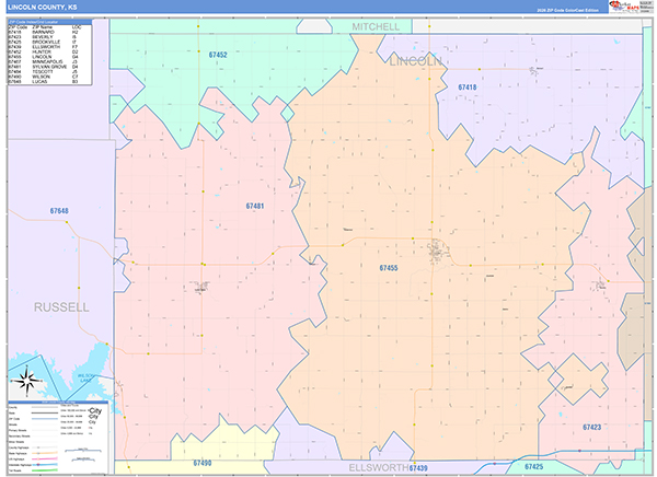 Lincoln County, KS Zip Code Map
