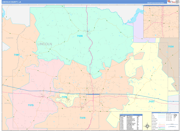 Lincoln Parish (County), LA Wall Map
