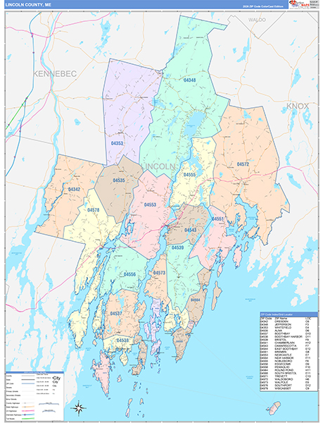 Lincoln County, ME Wall Map Color Cast Style