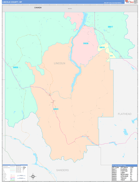 Lincoln County, MT Zip Code Map