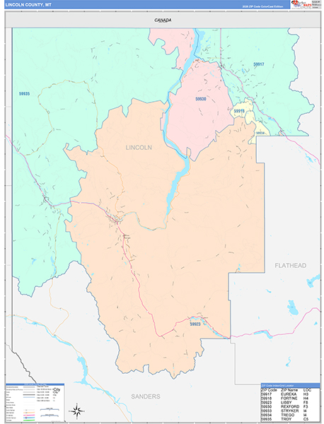 Lincoln County, MT Zip Code Map