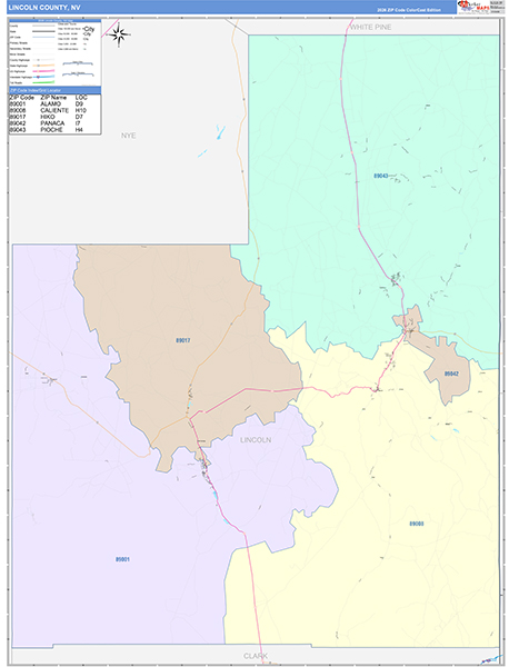 Lincoln County, NV Zip Code Map