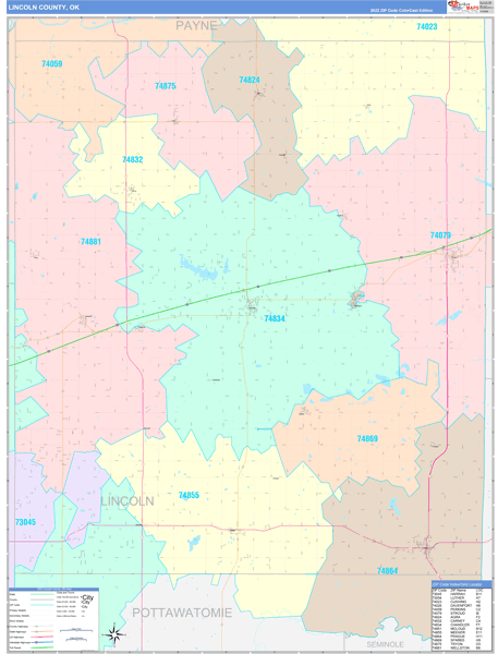 Lincoln County, OK Zip Code Map
