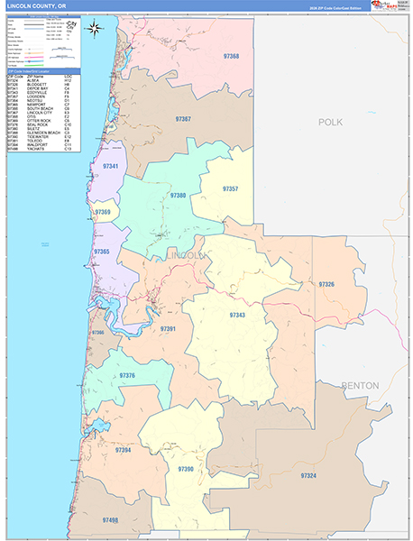 Lincoln County, OR Wall Map