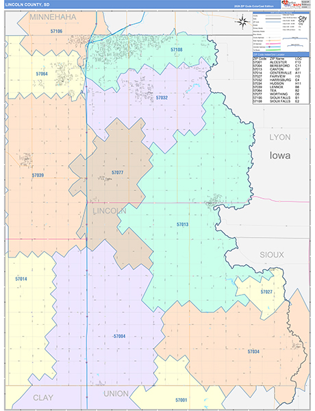 Lincoln County, SD Zip Code Map
