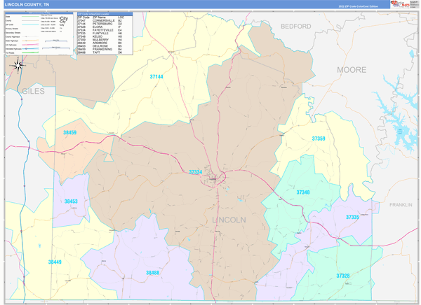 Lincoln County Tn 5 Digit Zip Code Maps Color Cast 4515