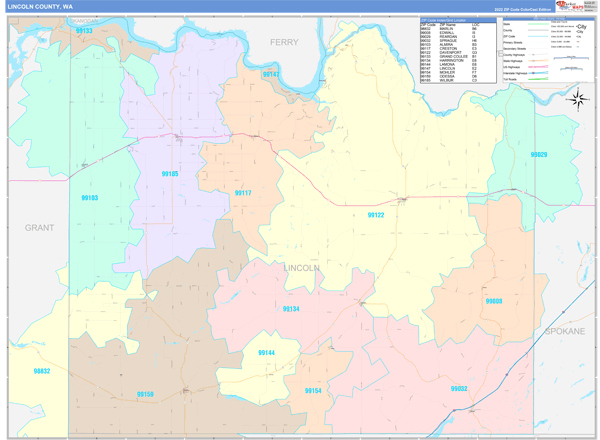 Lincoln County, WA Zip Code Map