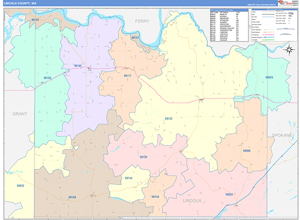Lincoln County, WA Wall Map Color Cast Style