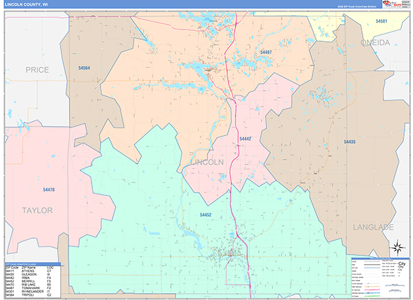 Lincoln County, WI Wall Map