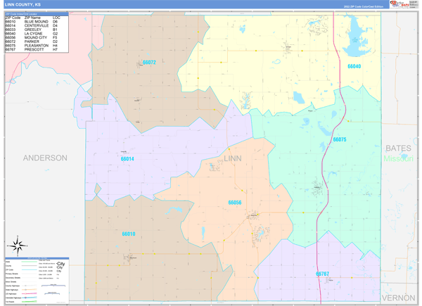 Linn County, KS Zip Code Map