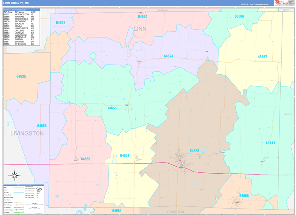 Linn County, MO Zip Code Map