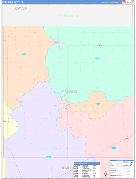 Lipscomb County, TX Zip Code Map