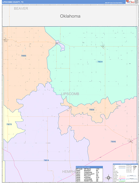 Lipscomb County, TX Zip Code Map