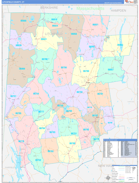Litchfield County Digital Map Color Cast Style