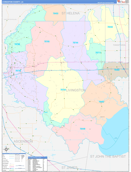 Livingston Parish (County), LA Wall Map