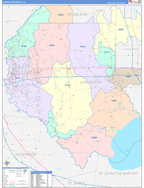Livingston Parish (County), LA Wall Map Color Cast Style