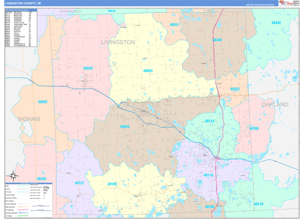 Livingston County, MI Wall Map
