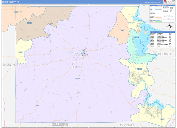 Llano County, TX Zip Code Map
