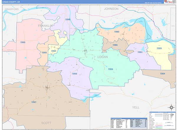 Logan County, AR Zip Code Map