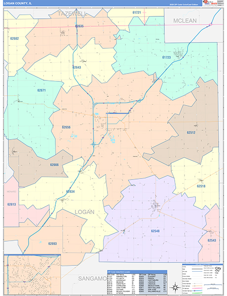 Logan County, IL Zip Code Map