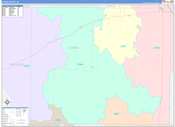 Logan County, KS Zip Code Map